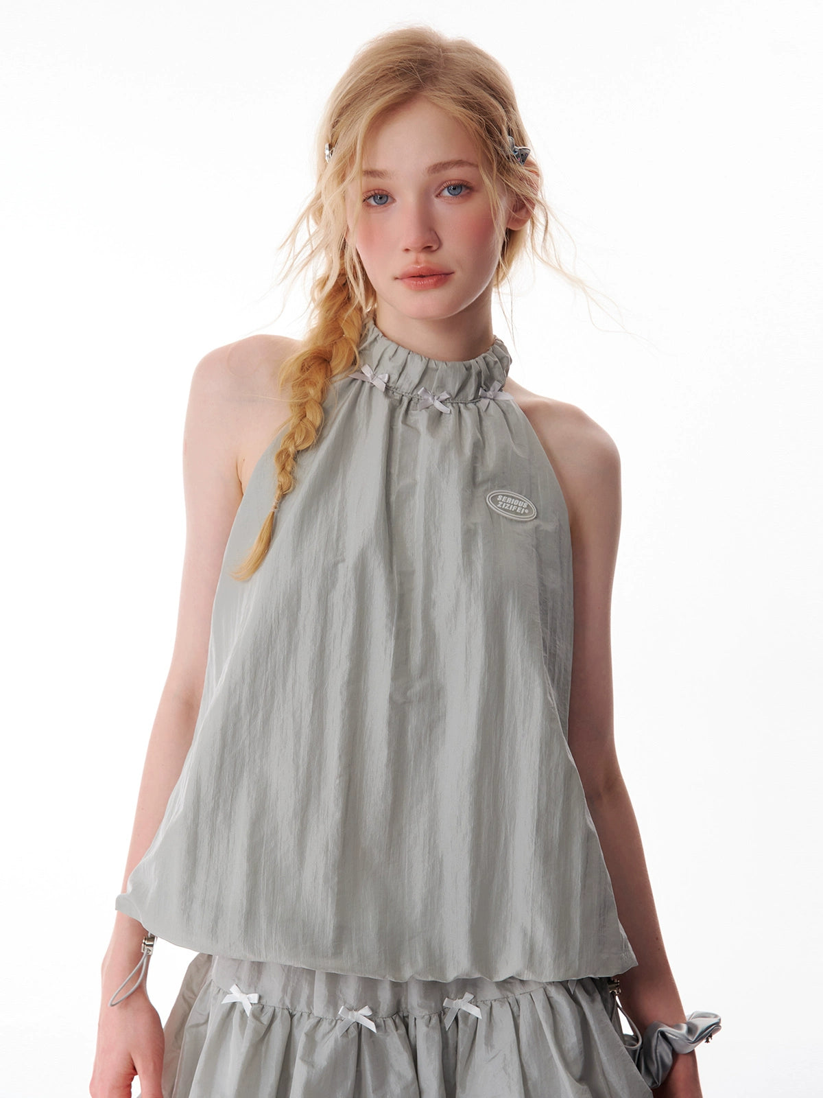 Bow Drawstring Sleeveless Top | Quick-Dry Strap Top for Summer Retro 스타일