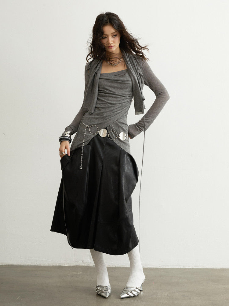 Convertible Pleated Turtleneck Top | Sculptural Faux Two-Piece Blouse