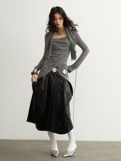 Convertible Pleated Turtleneck Top | Sculptural Faux Two-Piece Blouse