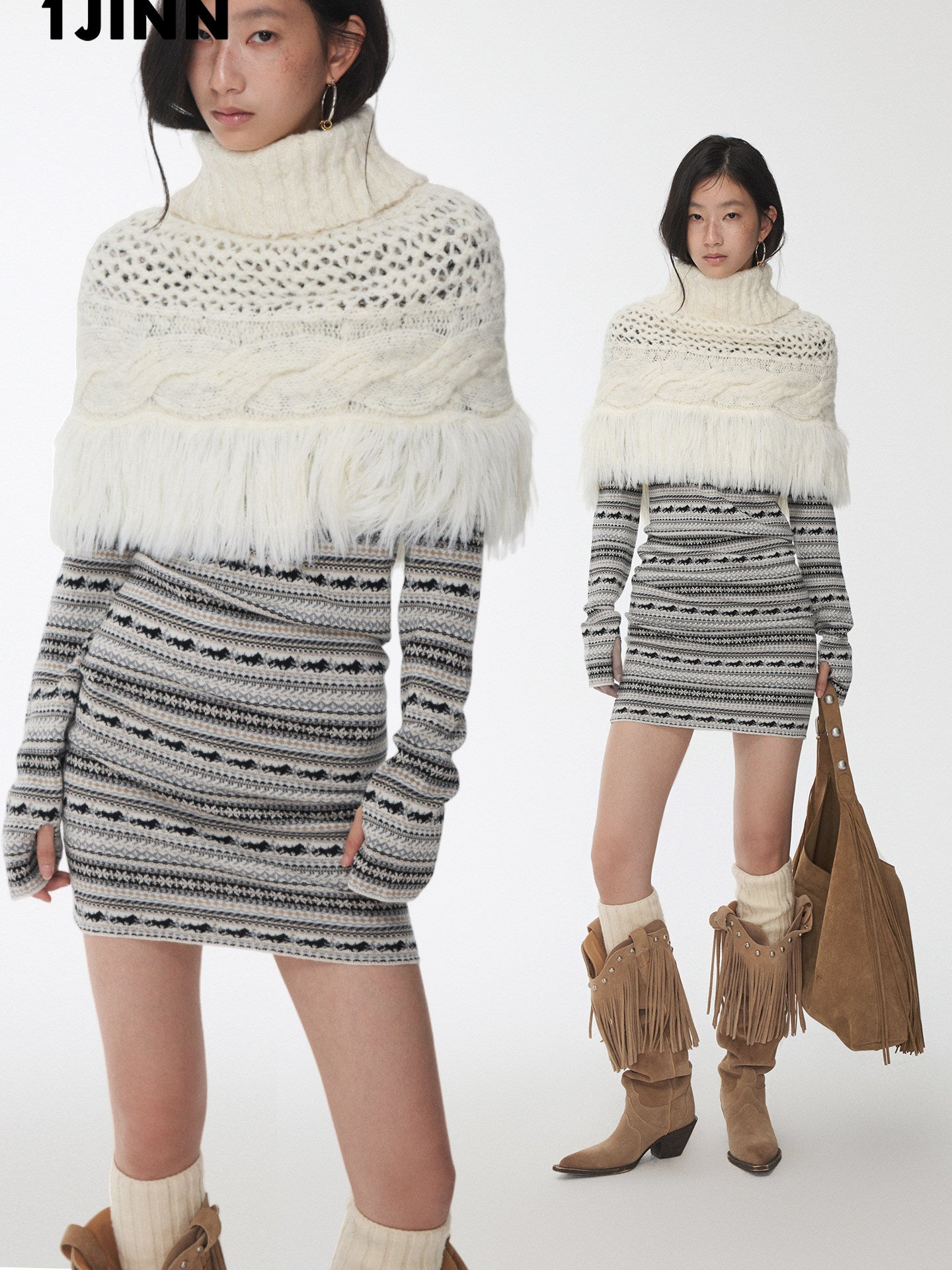 Cable Knit Tassel Cape
