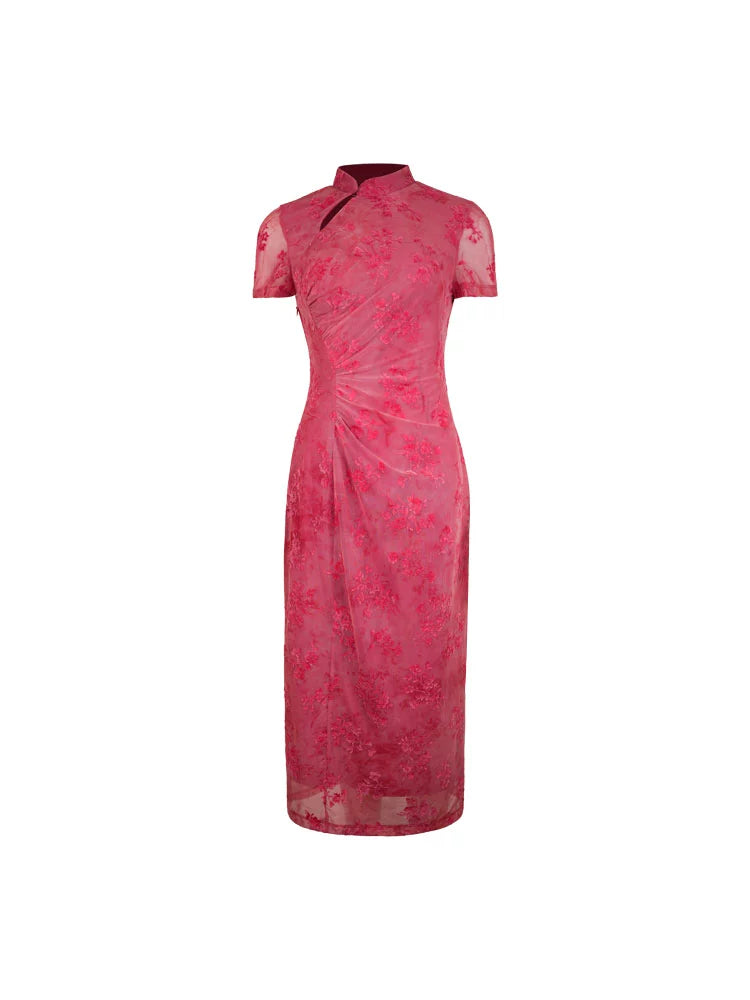 Mesh Floral Slim Cheongsam Dress