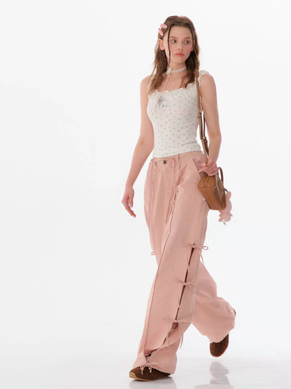 Split Bow High Waist Pants | Retro Wide-Leg Casual Work Style for Summer