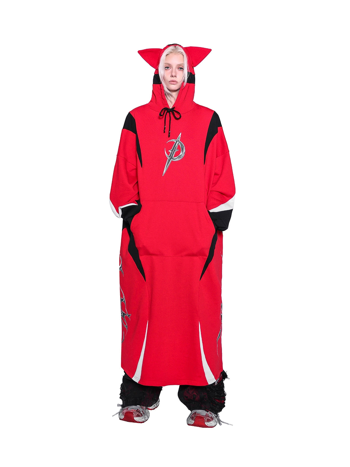 Cat Ear Concept Latte Stitch Y2K Loose Hooded Sweatshirt (Unisex)