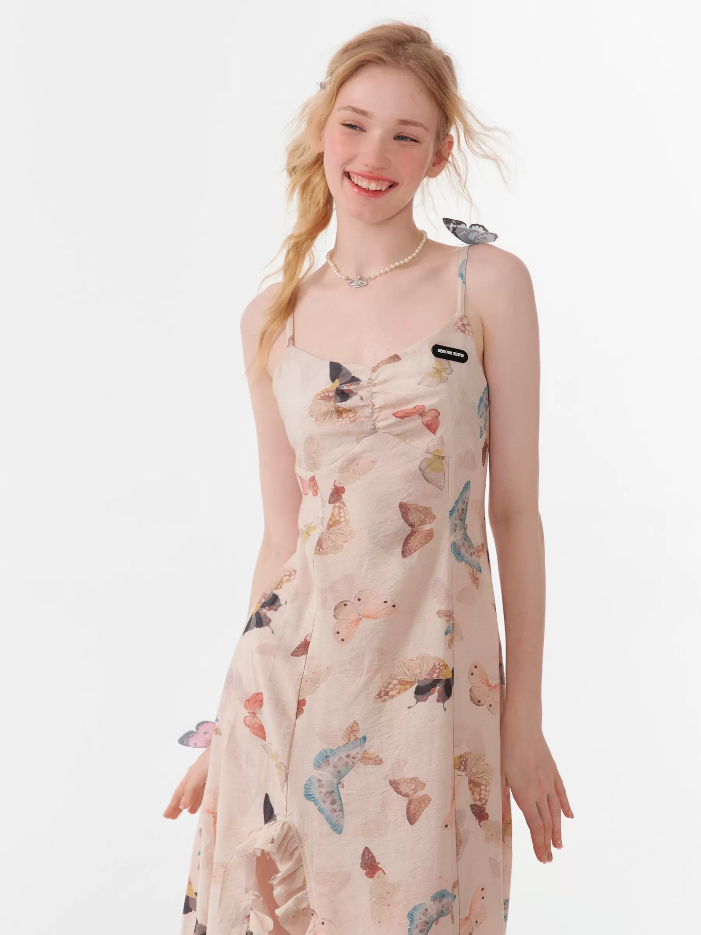 Butterfly Print Strap Dress | High-End Summer Retro Design