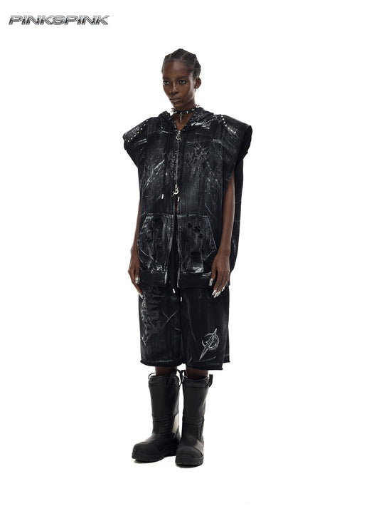 Electric Moon Painted Layered Sweatpants – Unisex Y2K Street 7/8 Length