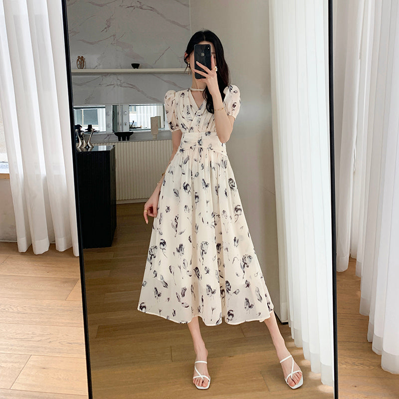 Flower Waist Tie Long Dress