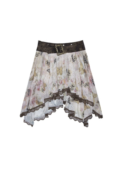 Butterfly Printed Mesh Skirt | Pure Desire Retro Spliced ​​Design