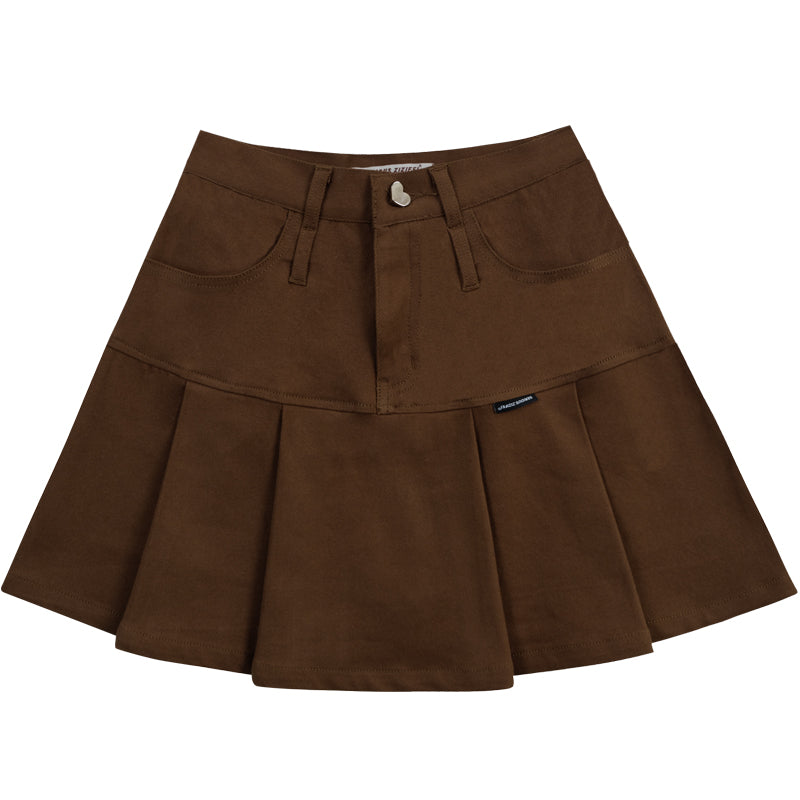 Spicy A-line Brown Pleated Skirt