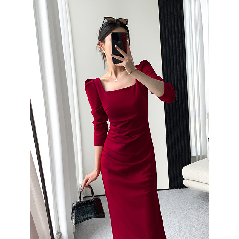 Red Long-Sleeve Wedding Skirt