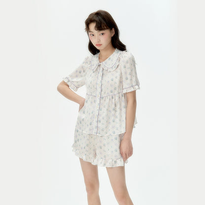 White Doll Neck Sleepwear Set