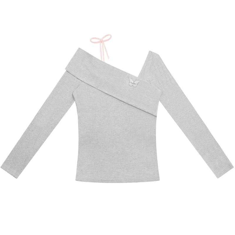 Pull irrégulier à épaules dénudées | Design rétro de clavicule sexy pour le printemps/automne