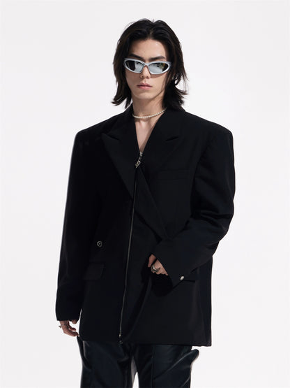 High-End Silhouette - Crocodile Print PU Leather Suit