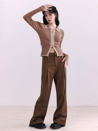 Workwear Pants Loose Wide Leg Coffee Casual