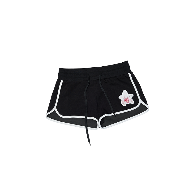 Floral Patch Embroidered Hot Diamond Athletic Shorts – Low-Rise Summer Hot Pants