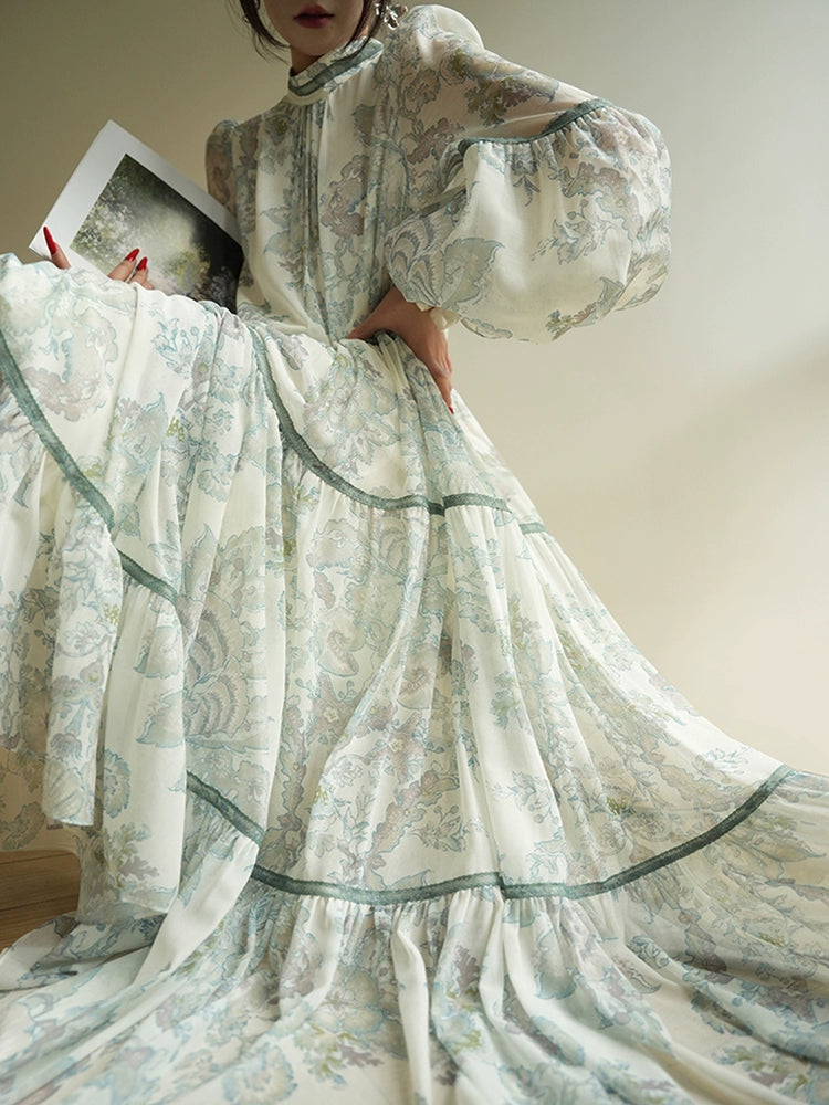 French Court Vintage Print Dress Spring 2025 Loose Large Skirt Long Skirt