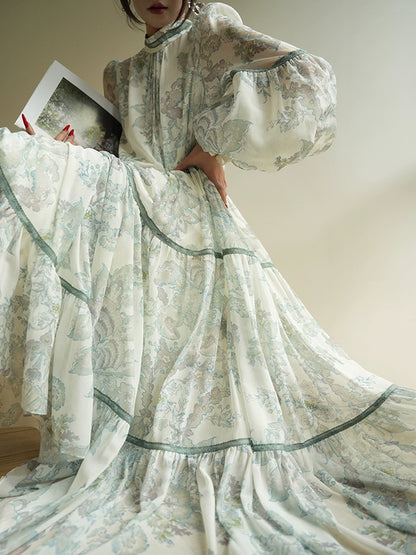 French Court Vintage Print Dress Spring 2025 Loose Large Skirt Long Skirt