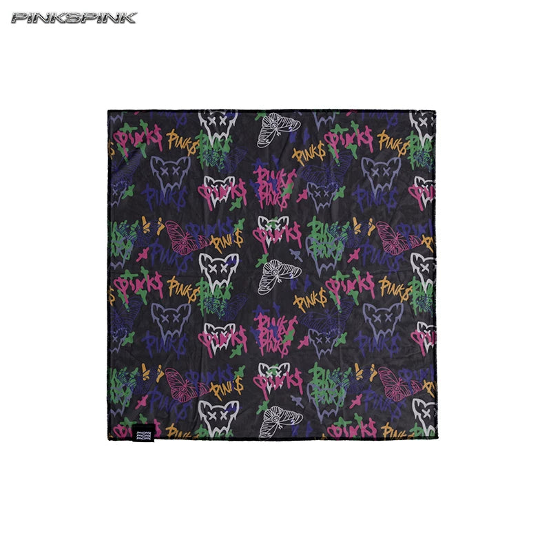 Graffiti Butterfly Cat Digital Mesh Scarf – Genderless Y2K Punk Square Scarf