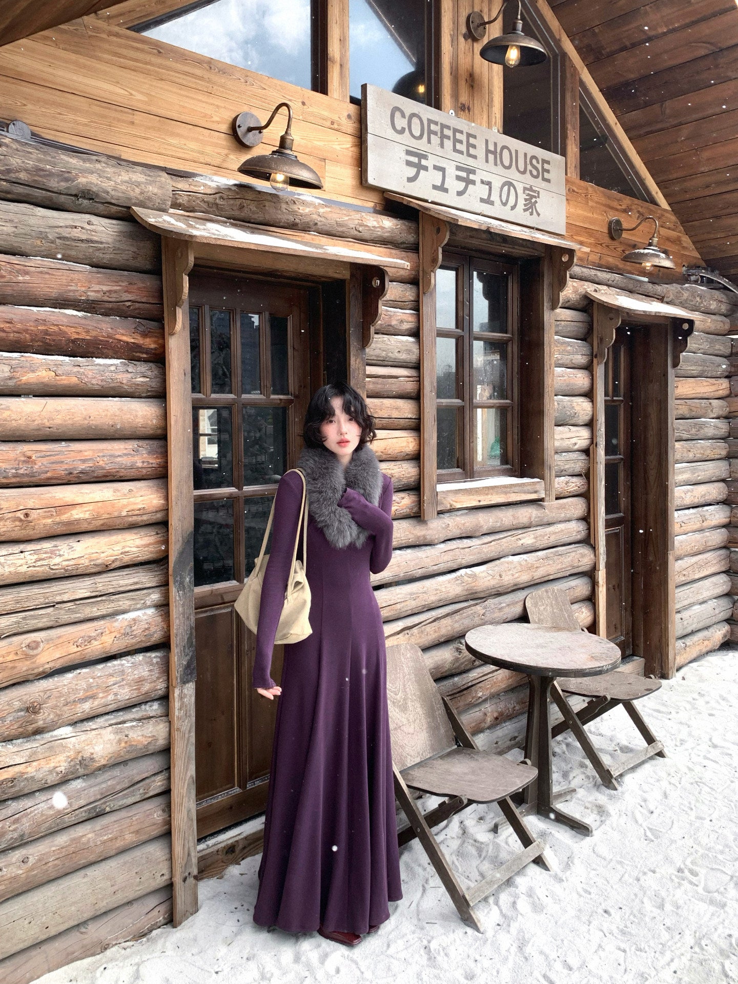Fox Fur Collar Knit Scarf