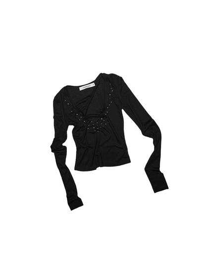 V-Neck Rivet Hot Diamond Base Shirt – Slim Fit Statement Long Sleeve