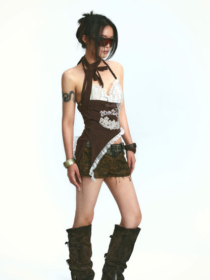 Lace Panel Halterneck Cami Set – Knit Mesh Detail