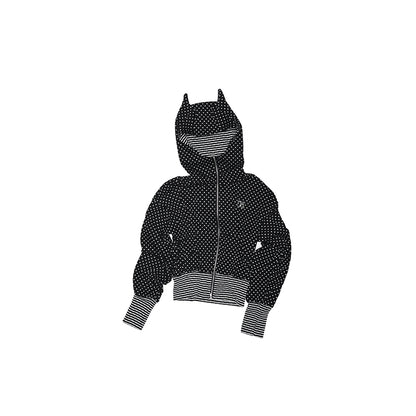 Polka Dot Devil Horn Cropped Hoodie – Slim Fit Streetwear Jacket