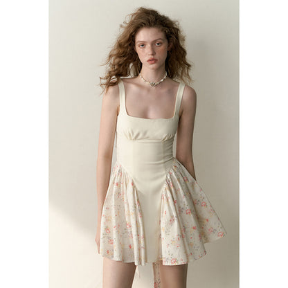 Fragmented Flower Bow Tie Strap Dress