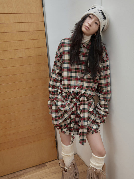Plaid Cargo Shirt Dress