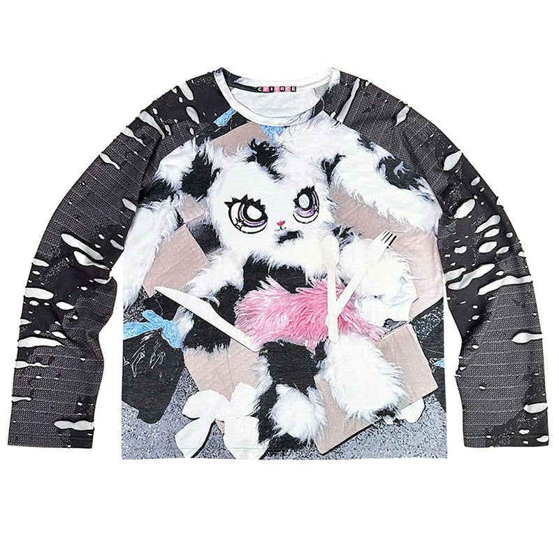 Abandoned Bunny Print Raglan Sleeve Top