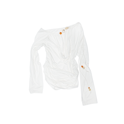 Beaded Off-Shoulder Long-Sleeve Cover-Up – Shirred Deep V Resort Top