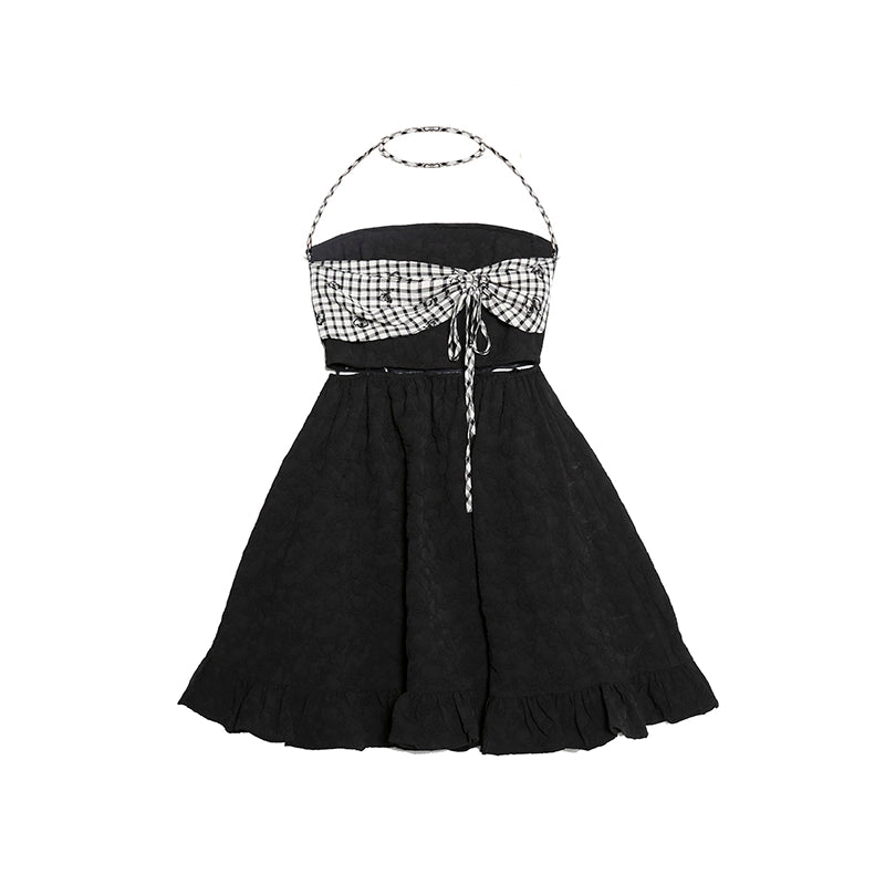 Black Butterfly Plaid Bra Detachable Dress