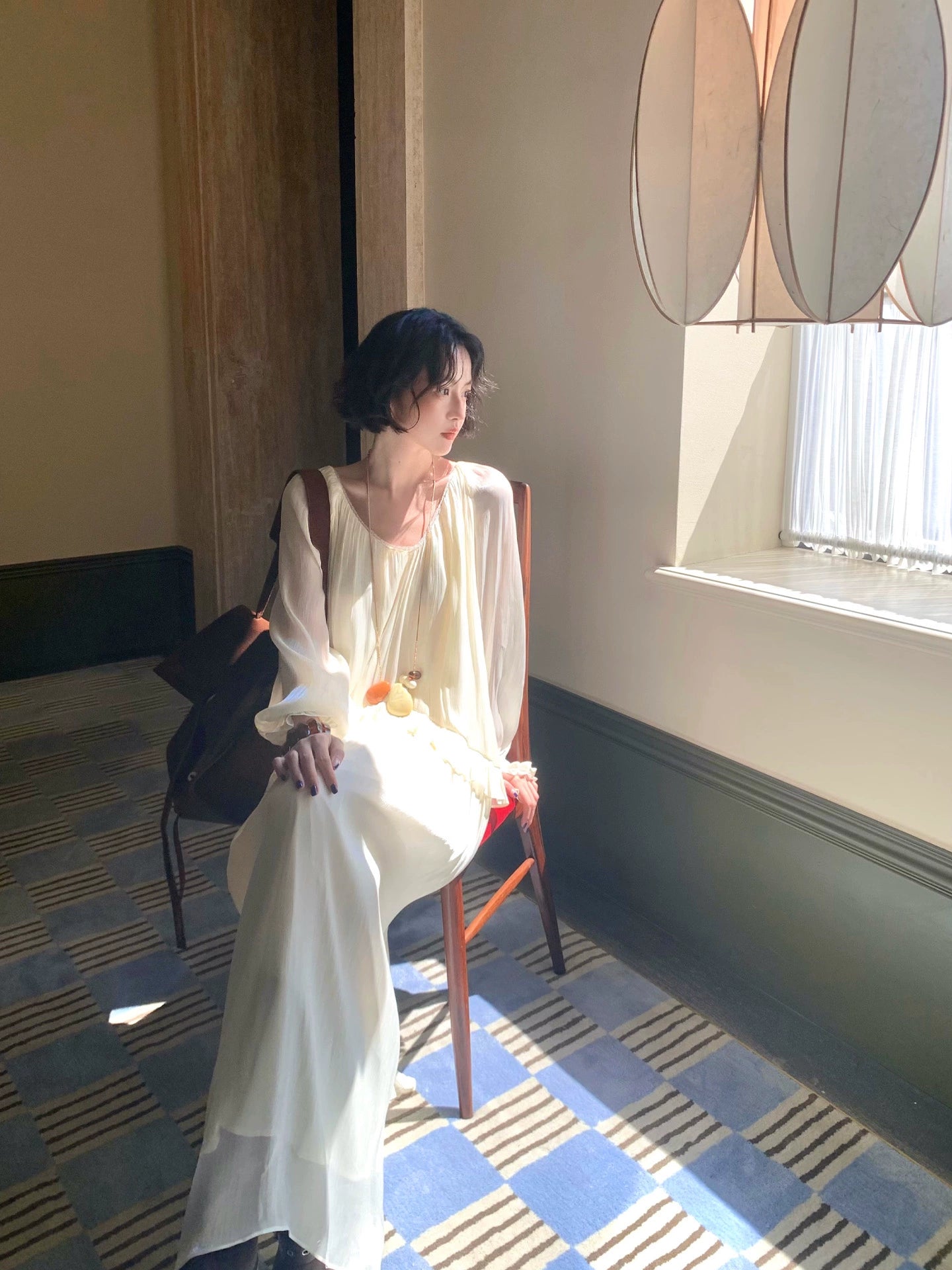 French Retro Pleated Ruffle V-Neck Long Sleeve Dress – Elegant Autumn Style