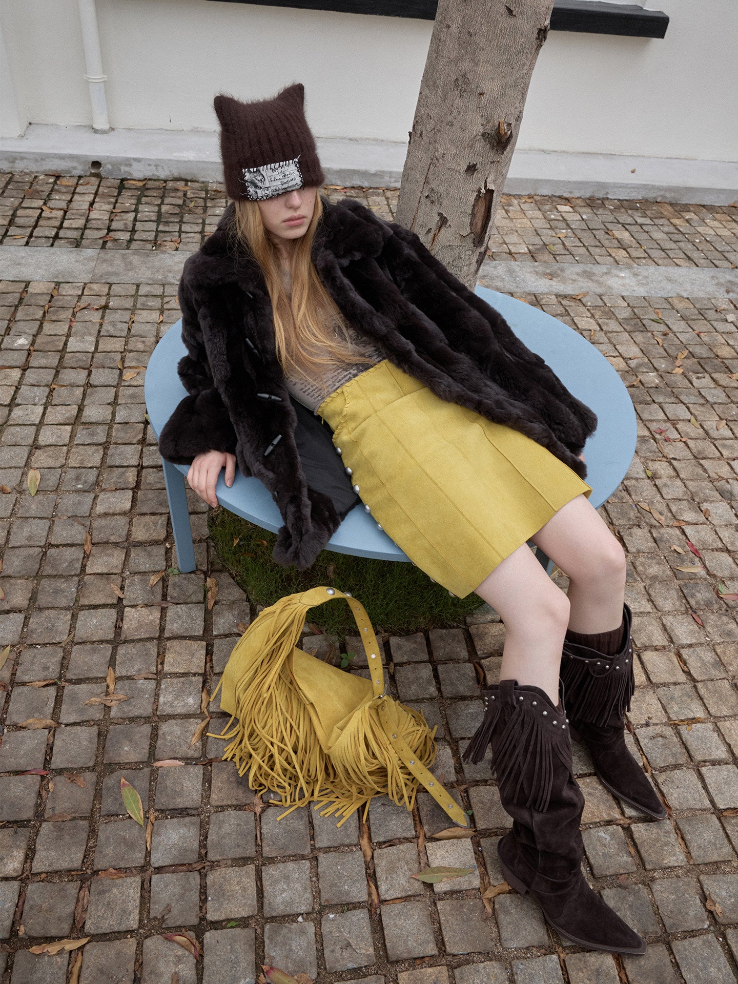 Studded Suede A-Line Midi Skirt