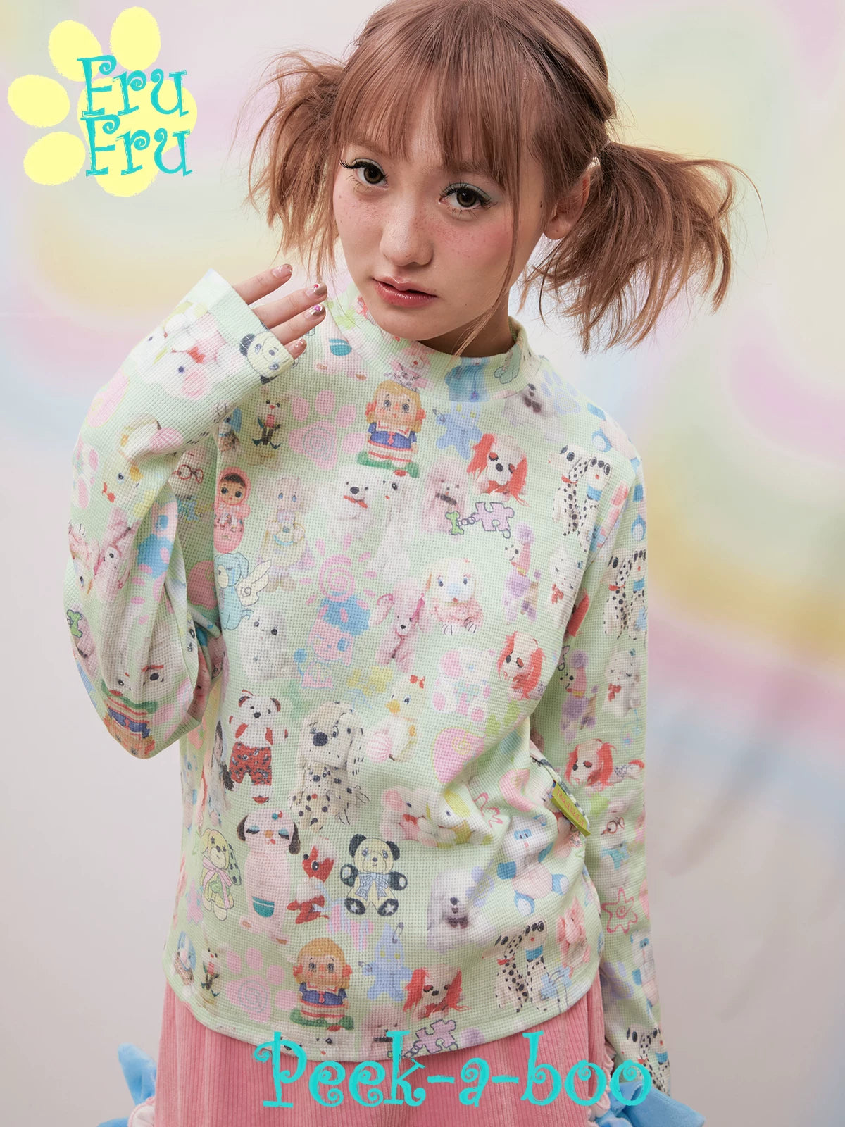 Gollum Store Dollhouse Series Original design cute printed green sweet girl's base shirt