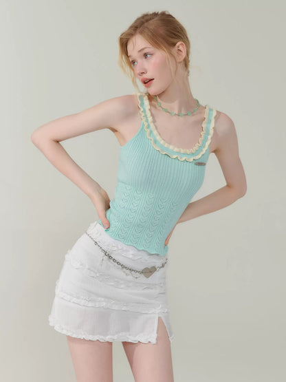 Love Lace Hollow Tank Top | Retro Sleeveless Strap Design for Summer