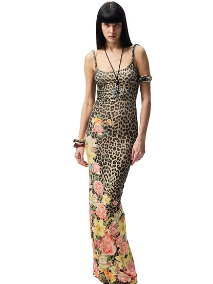 Leopard Print Slip Maxi Dress – Backless Cinched Waist Summer Vacation Look