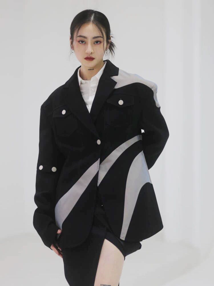 Futuristic Color Patchwork Autumn Suit Jacket