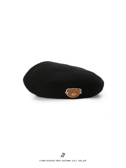 Embroidered Cashmere Bear Beret