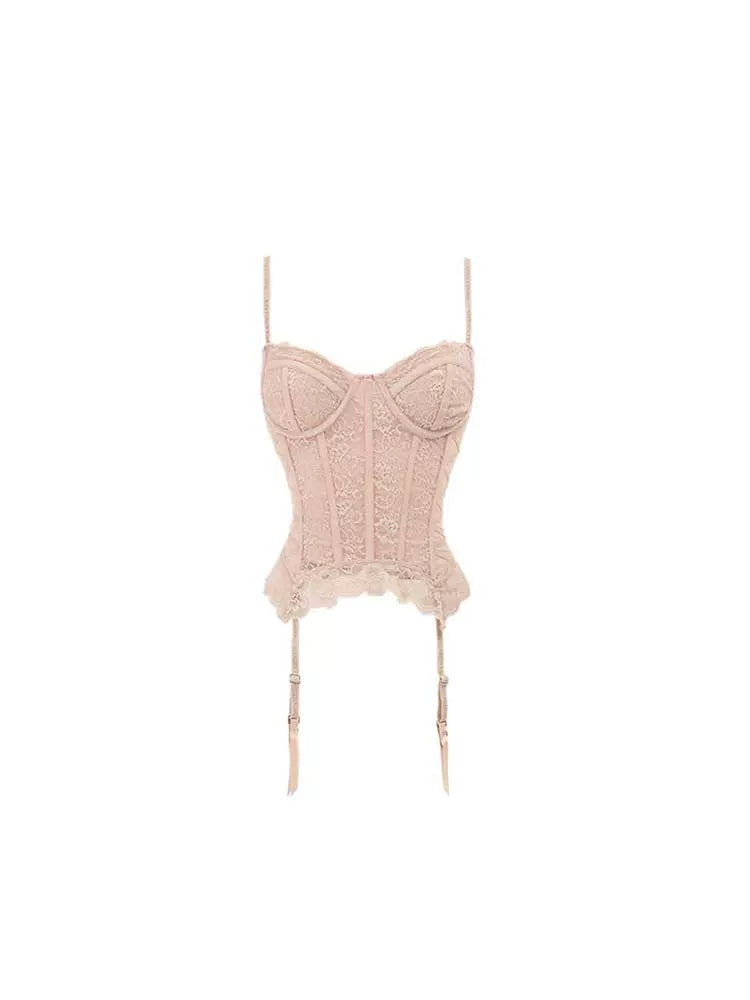 Romantic Lace Corset Top – Boning Structure with Underwire & Sheer Suspender Style