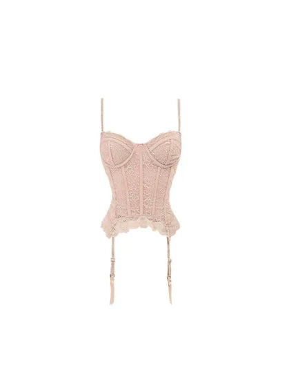 Romantic Lace Corset Top – Boning Structure with Underwire & Sheer Suspender Style