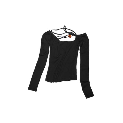 One-Shoulder Beaded Strap T-Shirt – Slim Fit Solid Long Sleeve Top