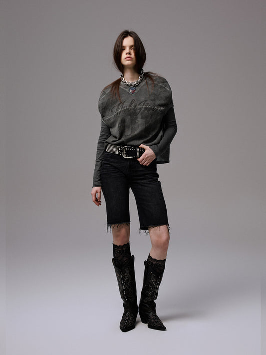 Washed Embroidered Straight-Leg Denim