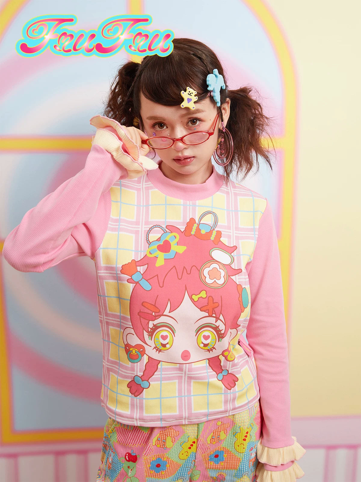 Gollu Store Girls' Room Pink Autumn/Winter Versatile Cute Printed Base Layer Long Sleeve