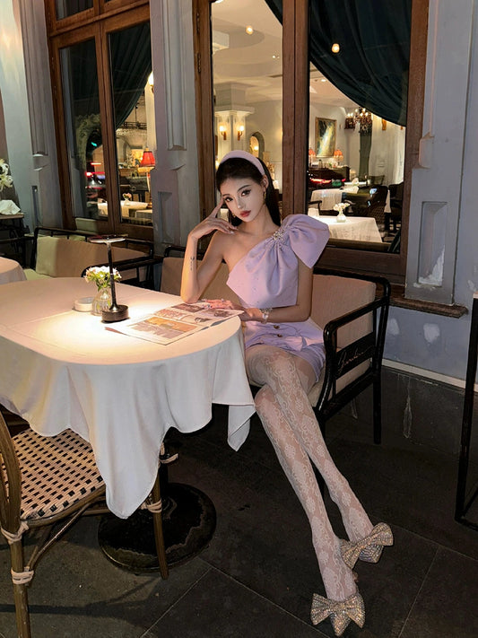 Purple Luxe Dresses – Rich Women's Niche Heavy Industry Bow-Accent Birthday Gowns