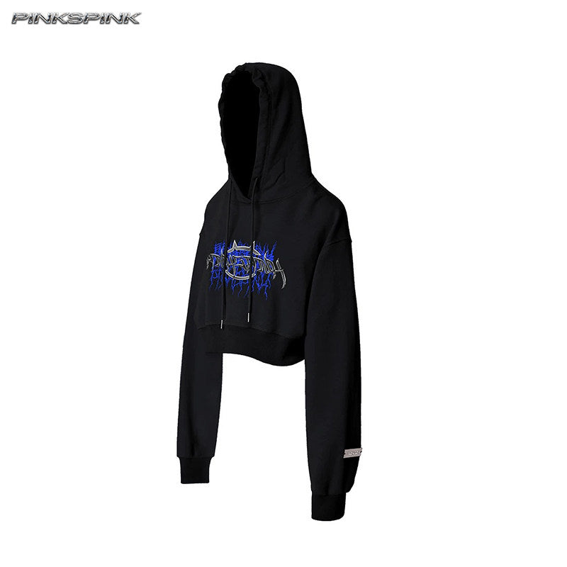 Thorn Print Backless Hooded Y2K Hot Girl Fleece