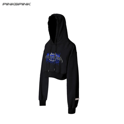 Thorn Print Backless Hooded Y2K Hot Girl Fleece