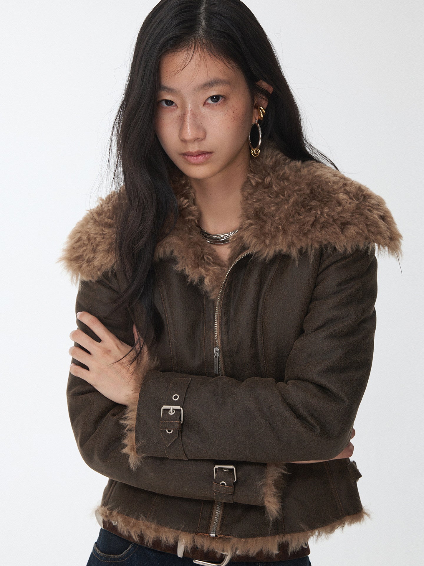 Fur-Lined Vintage Washed Jacket