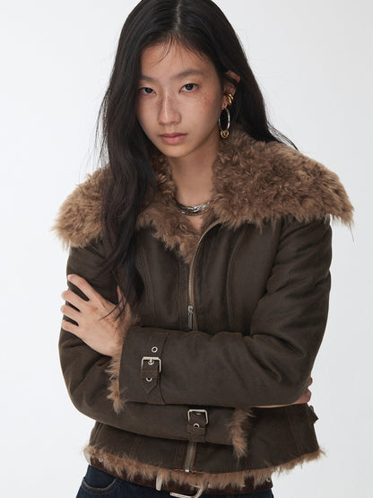 Fur-Lined Vintage Washed Jacket