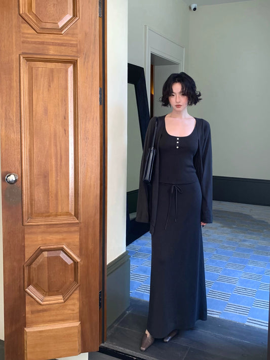 Qingman Knit Cardigan, Camisole & Skirt Three-Piece Set – Hong Kong Retro