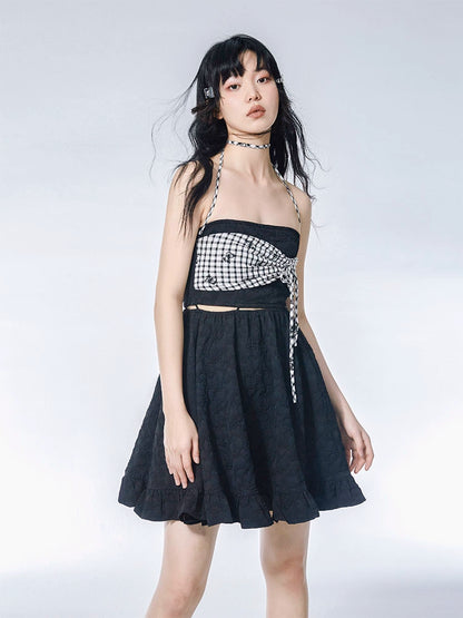 Black Butterfly Plaid Bra Detachable Dress