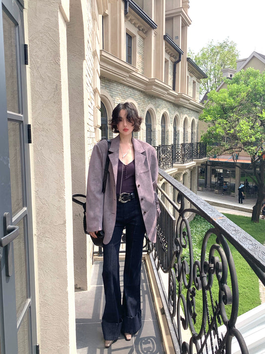 High-Waisted Slim Denim Flared Pants – Hong Kong Retro Fall/Winter Style